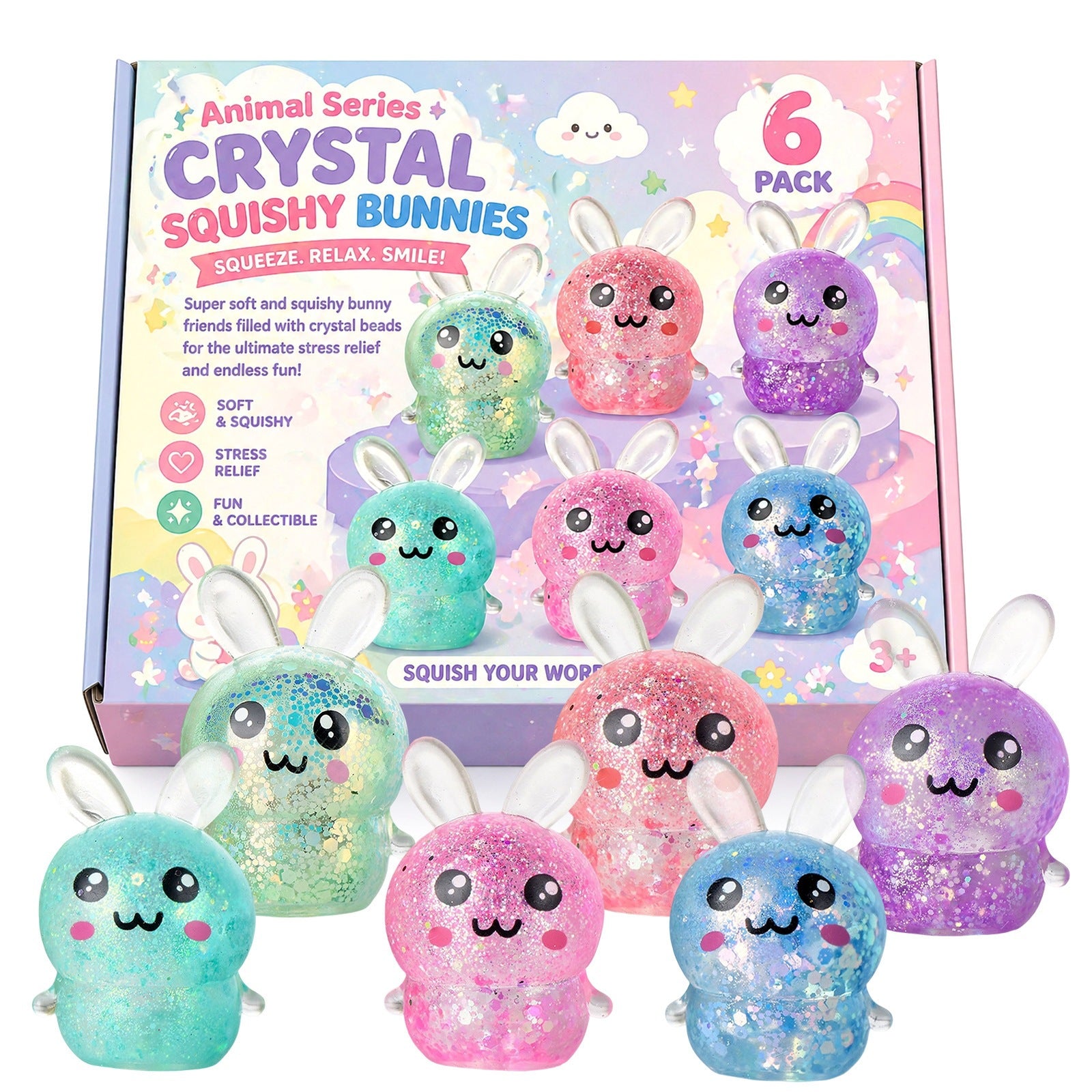 6 Pack Jellyfish OR Rabbit Squishy Gift Box Set