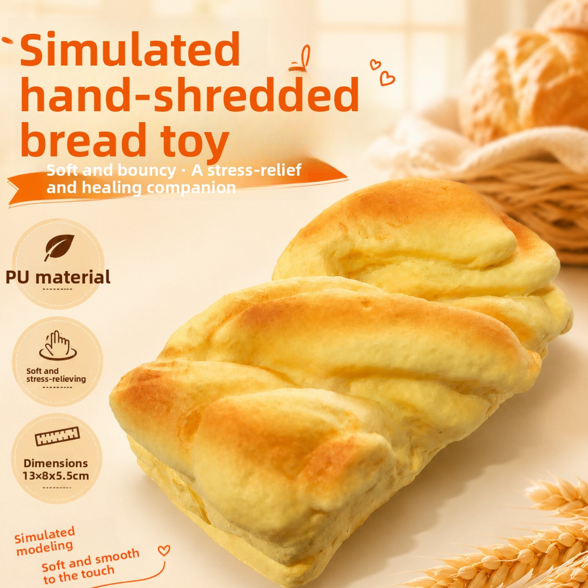 PU Slow-Rebound Realistic Bread Stress Relief Toy Squeeze Toy