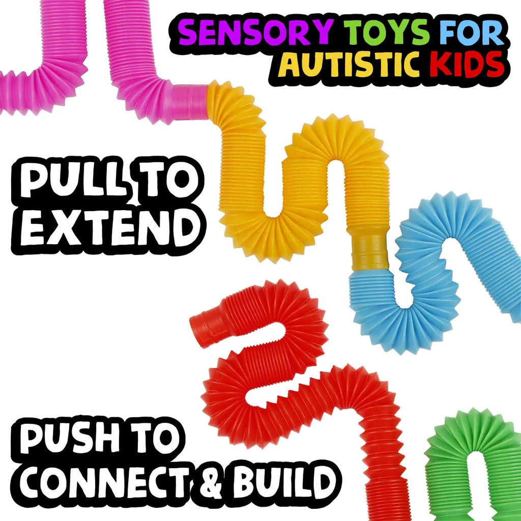 4 Pack Mini Pop Tube Sensory Fidget Toy Colorful Heavy-Duty  for Construction Building Educational Toys for Stress Autism ADHD
