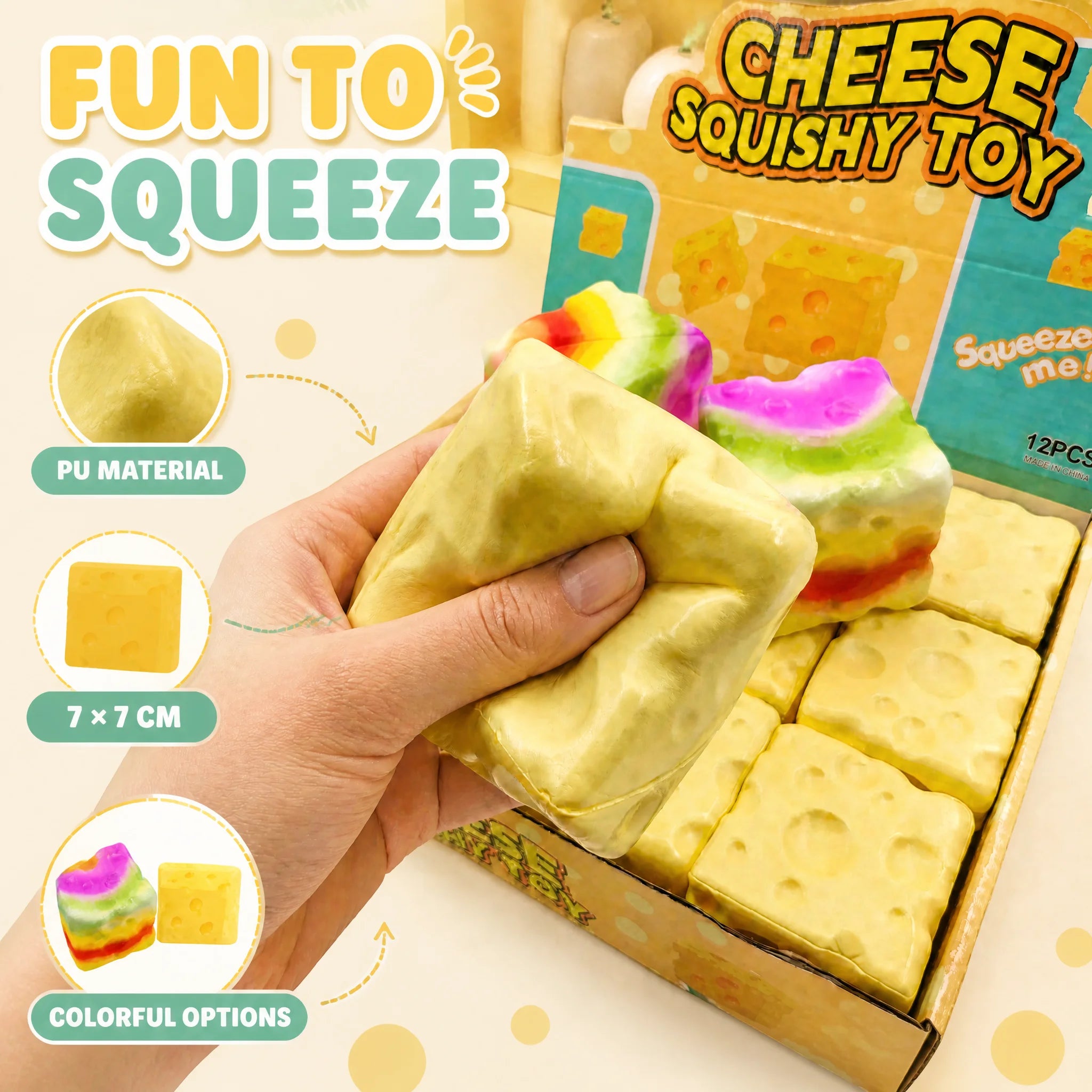 PU Squishy Butter Stress Ball Stick Soft Cheese Memory Squeeze Fidget Toys-Unisex for 14+ Years