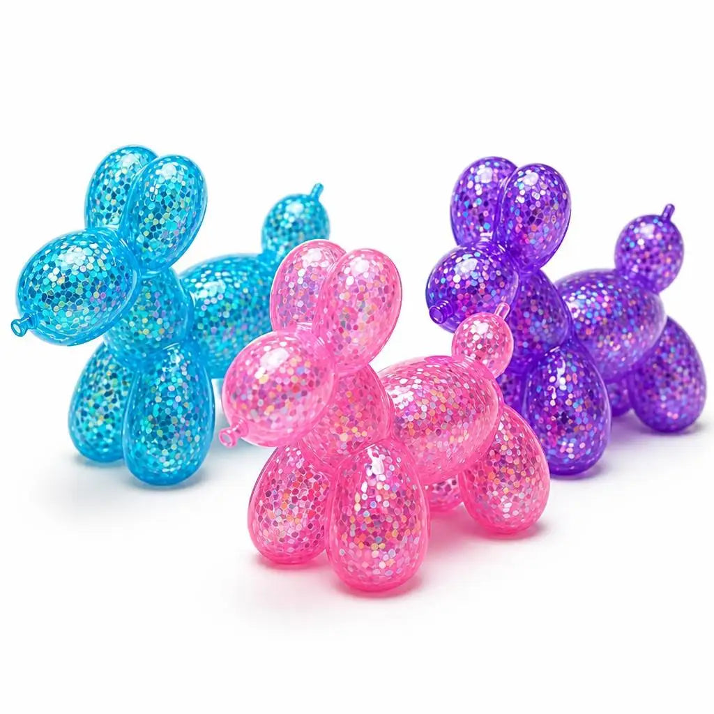 USA Warehouse Squeeze Stretch Glitter Balloon Dog Squishy Holographic Sequin Stress Relief Fidget Sensory Toy 3 Colors