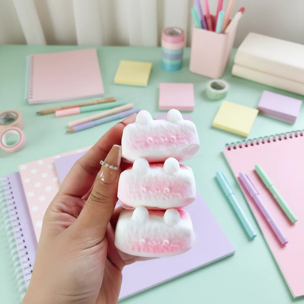 New Kawaii 6cm Pink Baby Kitten Square Rice Cake Squishy Toy PU Super Soft Anti-Stress Gift for Children & Adults