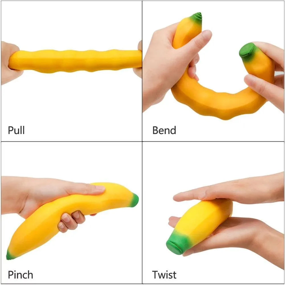 Jumbo Banana Squishy Rubber Toy Giant Realistic Fruit Stress Relief Slow Rising Sensory Fidget Made in Zhejiang for Kids Adults