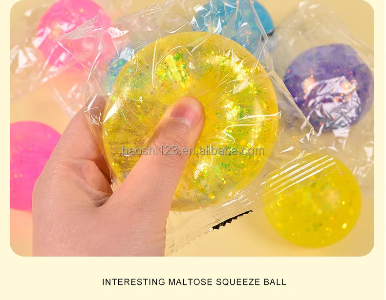 Boys 6CM Maltose Gold Glitter TPR Stress Ball Squishy Toy Pearlescent Aurora Slow Rebound Stress Relief Hanbao Toy 0-24 Months