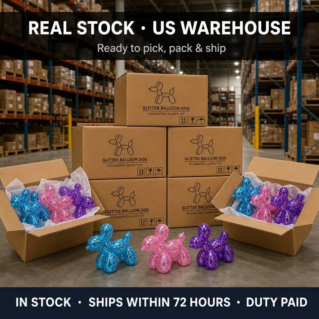 USA Warehouse Squeeze Stretch Glitter Balloon Dog Squishy Holographic Sequin Stress Relief Fidget Sensory Toy 3 Colors