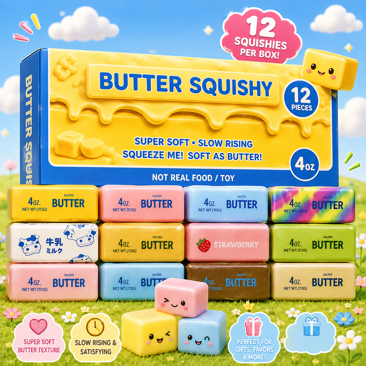 12-Pack Butter Squishy Box – Buy 1 Get 1 FREE | 24 Squishies Total