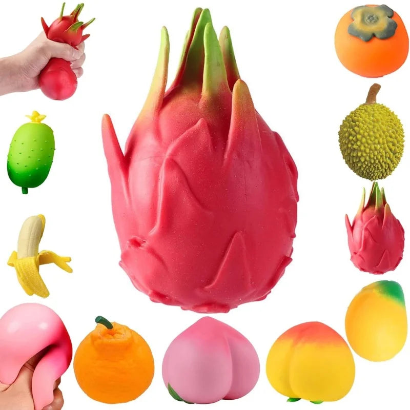 Dragon Fruit/Peach/Orange/Durian/Mango/Banana /Strawberry Squishy, Soft Squeeze Stress Relief Fidget Toy for Office Home