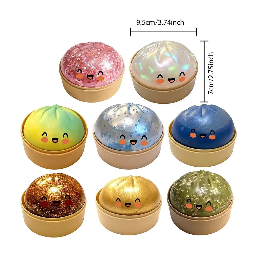 Premium Squishy Steamed Bun Dumpling Toy Slow Rising Glitter Stress Relief Ball Soft Stretchy Fidget Desk Toy Home Office Decor