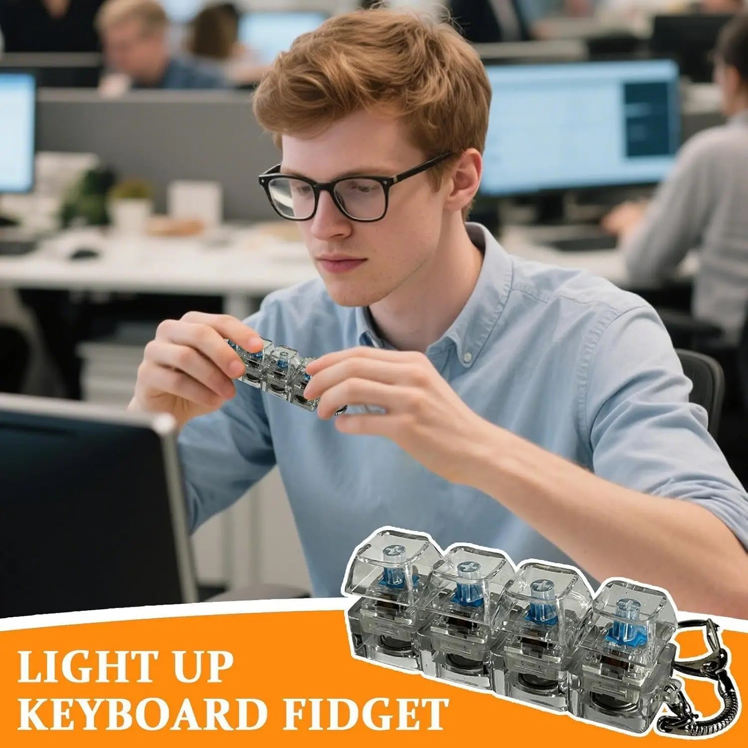 LED Light Keyboard Keychain Fidget Toy Clickable Button Stress Relief Portable Desk Accessory Office Decor Gift  Anxiety Relief