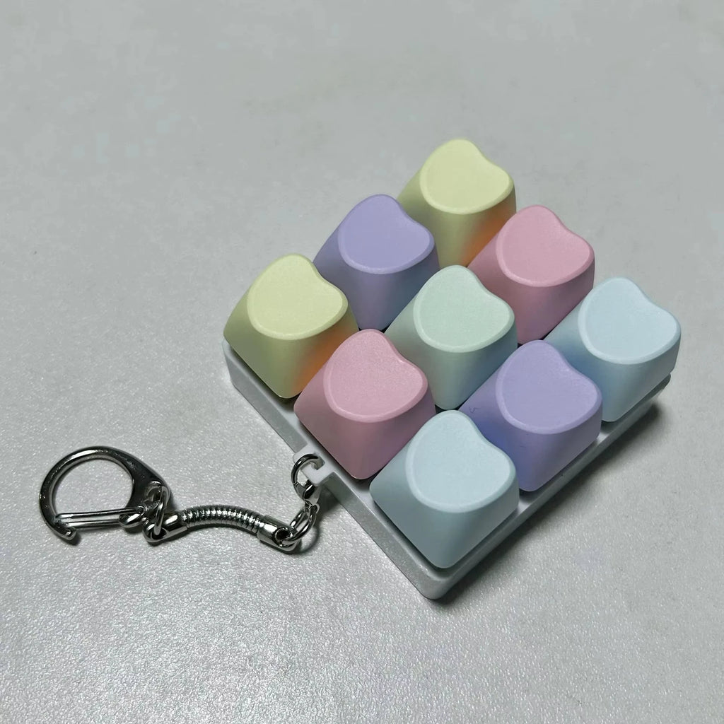 Heart-shaped 9 Keyboard Key Clicker Toy Anti Stress Relief Finger Keychain Game Button Pinch Tester Without Light