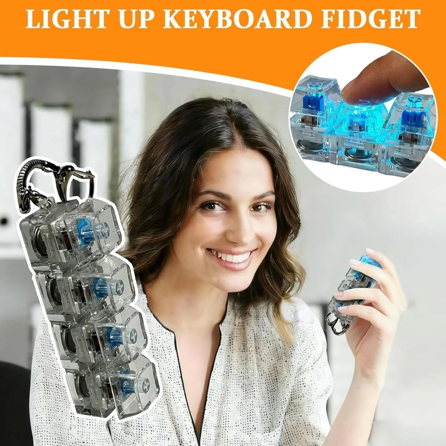 LED Light Keyboard Keychain Fidget Toy Clickable Button Stress Relief Portable Desk Accessory Office Decor Gift  Anxiety Relief