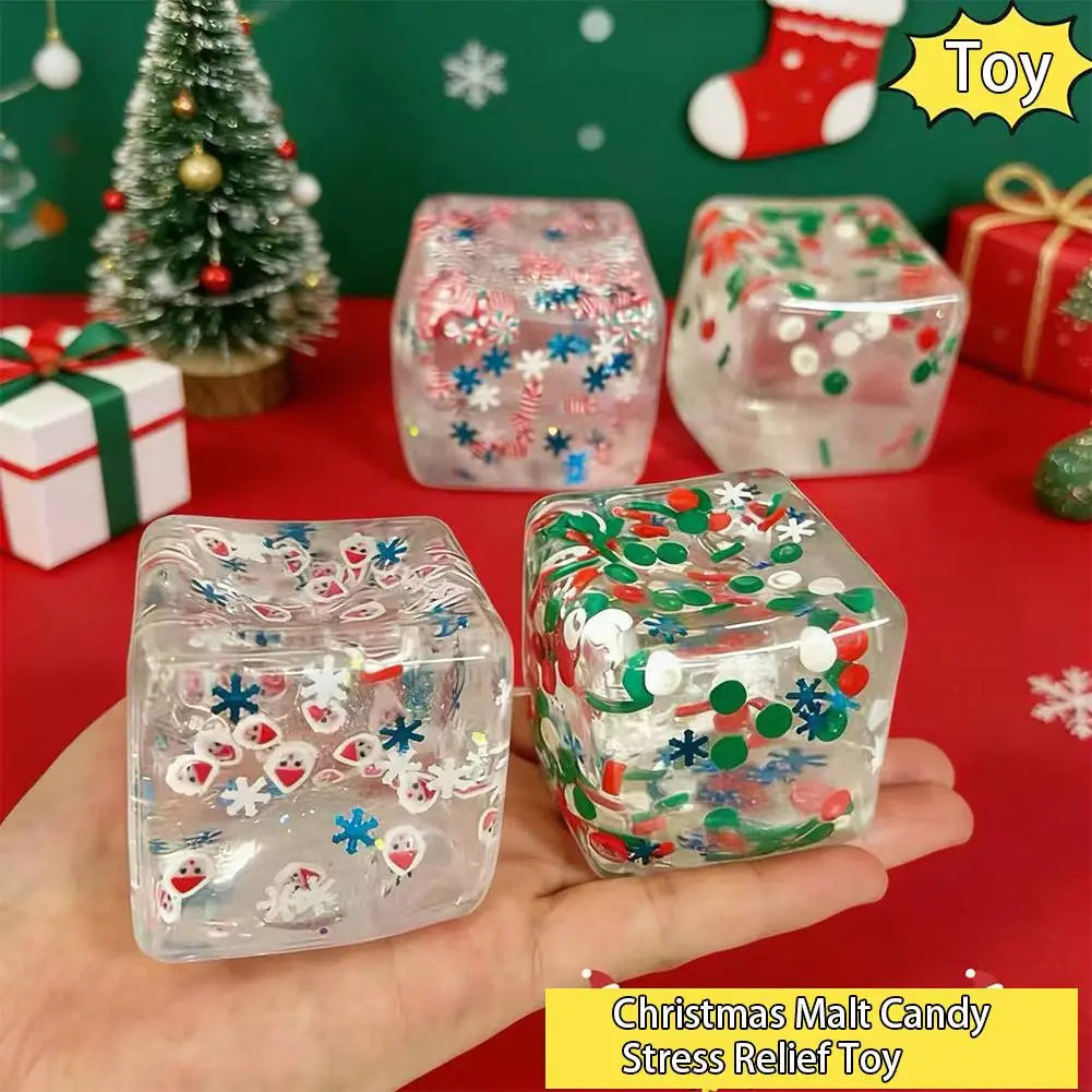 Christmas Maltose  Ice cubes Squeezable Gaint Squishy Sensory Stress Ball, Novelty Anxiety Relief Fidget Toy for Adults & Desk