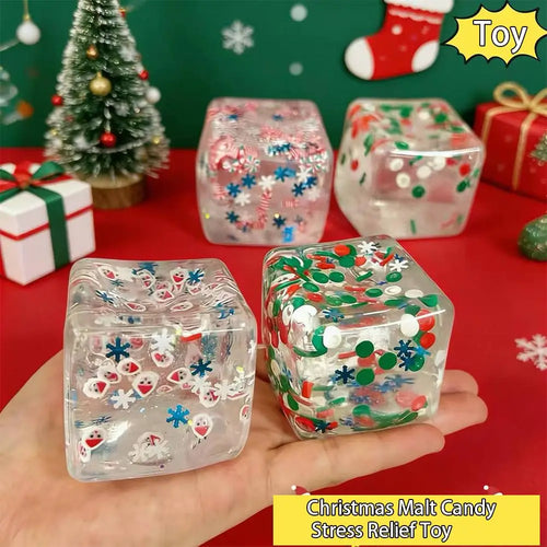 Christmas Maltose  Ice cubes Squeezable Gaint Squishy Sensory Stress Ball, Novelty Anxiety Relief Fidget Toy for Adults & Desk