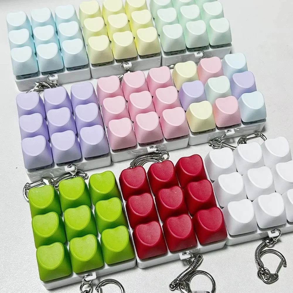 Heart-shaped 9 Keyboard Key Clicker Toy Anti Stress Relief Finger Keychain Game Button Pinch Tester Without Light