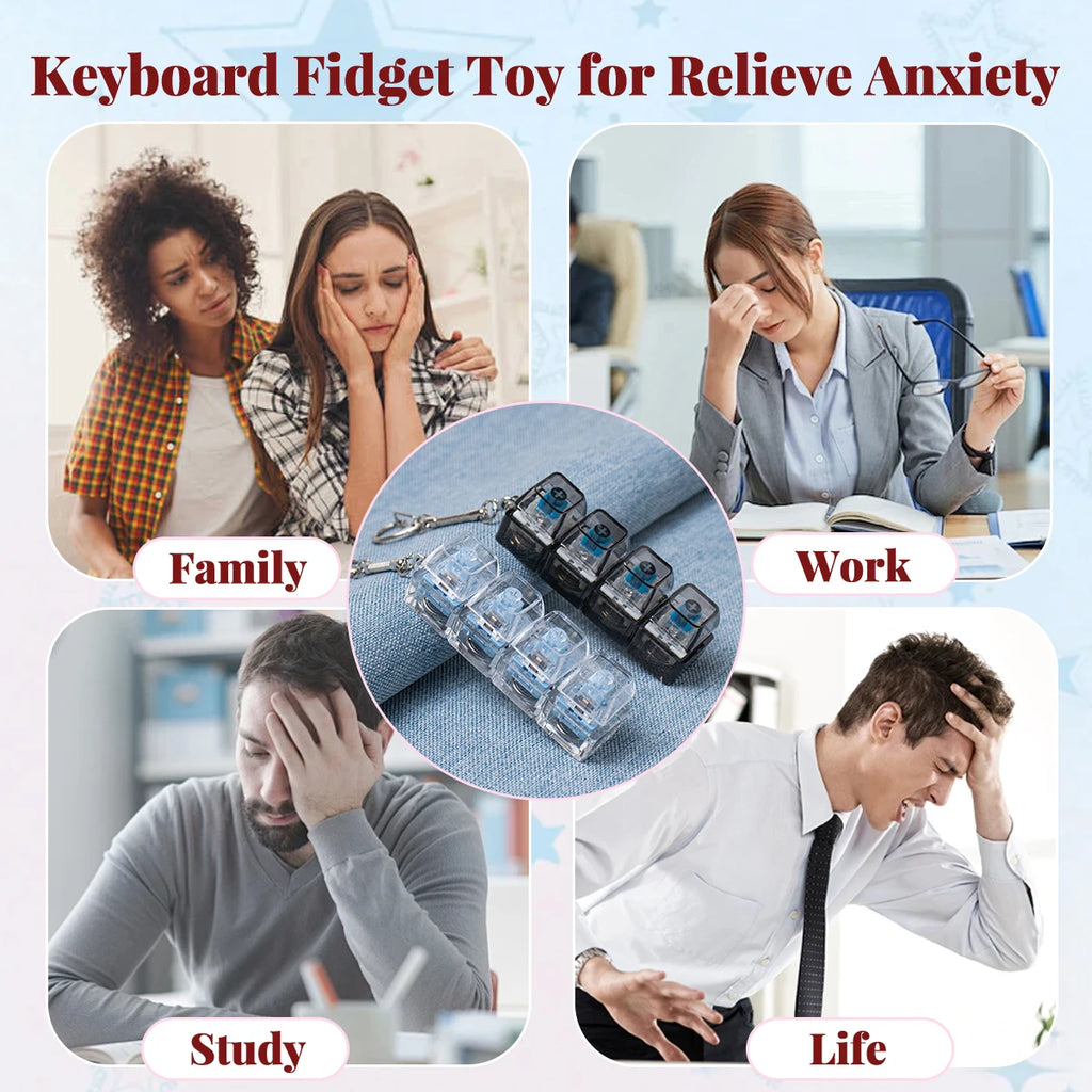 LED Light Keyboard Keychain Fidget Toy Clickable Button Stress Relief Portable Desk Accessory Office Decor Gift  Anxiety Relief