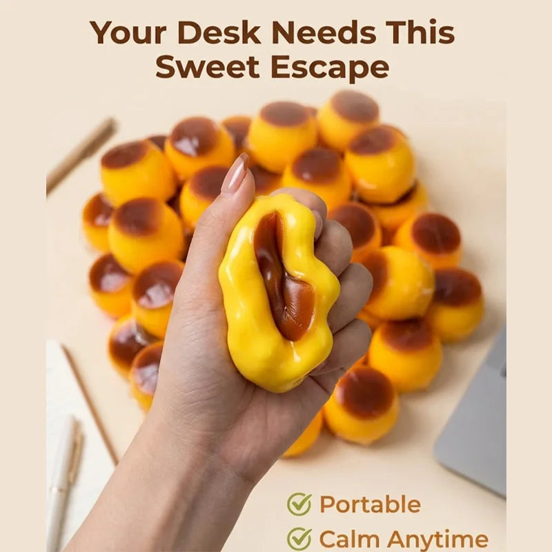 Pudding-shaped Squeeze Ball Caramel Crunchy Handmade Squishy Portable Diy Fidget Accessory For Stress Relief & Cute Desk Play