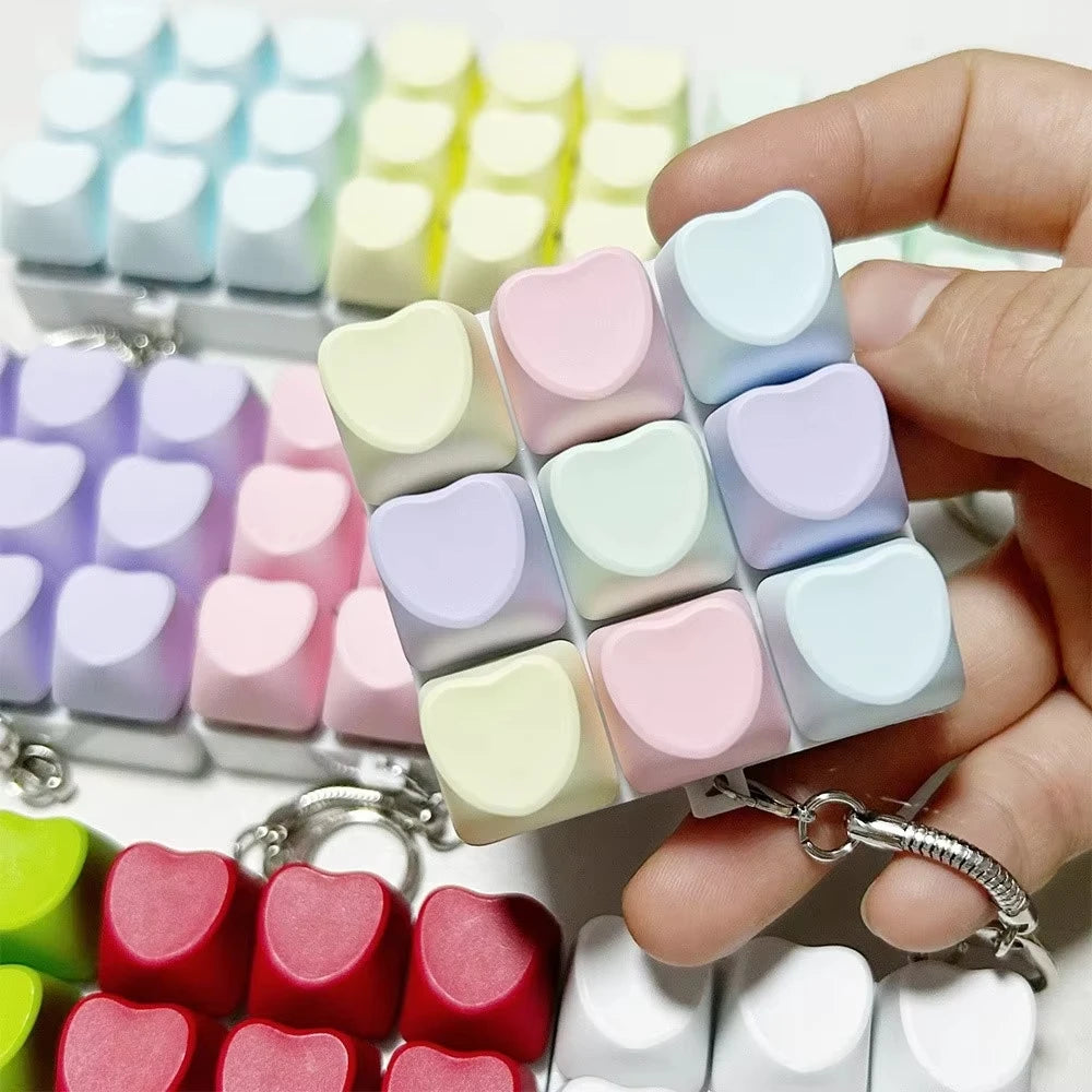 Heart-shaped 9 Keyboard Key Clicker Toy Anti Stress Relief Finger Keychain Game Button Pinch Tester Without Light
