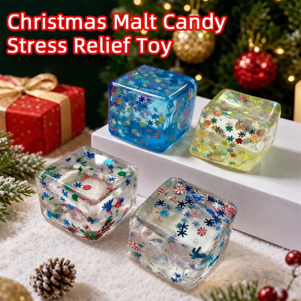 Christmas Maltose  Ice cubes Squeezable Gaint Squishy Sensory Stress Ball, Novelty Anxiety Relief Fidget Toy for Adults & Desk