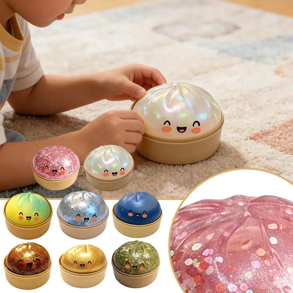 Premium Squishy Steamed Bun Dumpling Toy Slow Rising Glitter Stress Relief Ball Soft Stretchy Fidget Desk Toy Home Office Decor