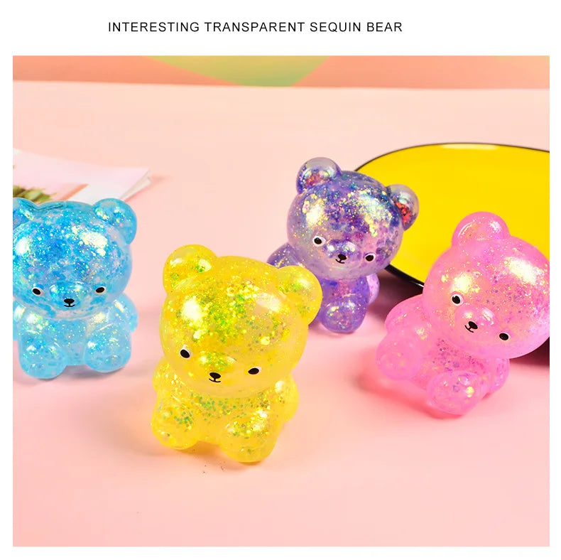 Fidget Bear Toy Squishys Glitter Gummy Bear Small Cute Animal Anti Stress Fidget Splat Decompressions Vent Squeeze Toys