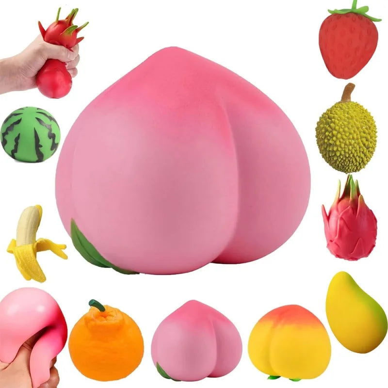 Dragon Fruit/Peach/Orange/Durian/Mango/Banana /Strawberry Squishy, Soft Squeeze Stress Relief Fidget Toy for Office Home
