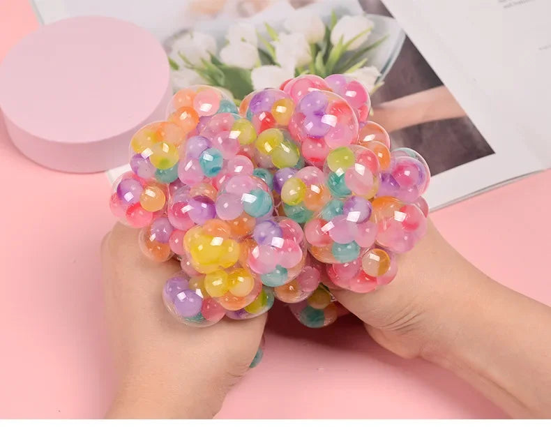 Rainbow Sensory Stress Relief Ball Squishy 3D Fidget Toys for Adults Kids Anti-Anxiety Silent Non-Toxic Toy for Office Classroom