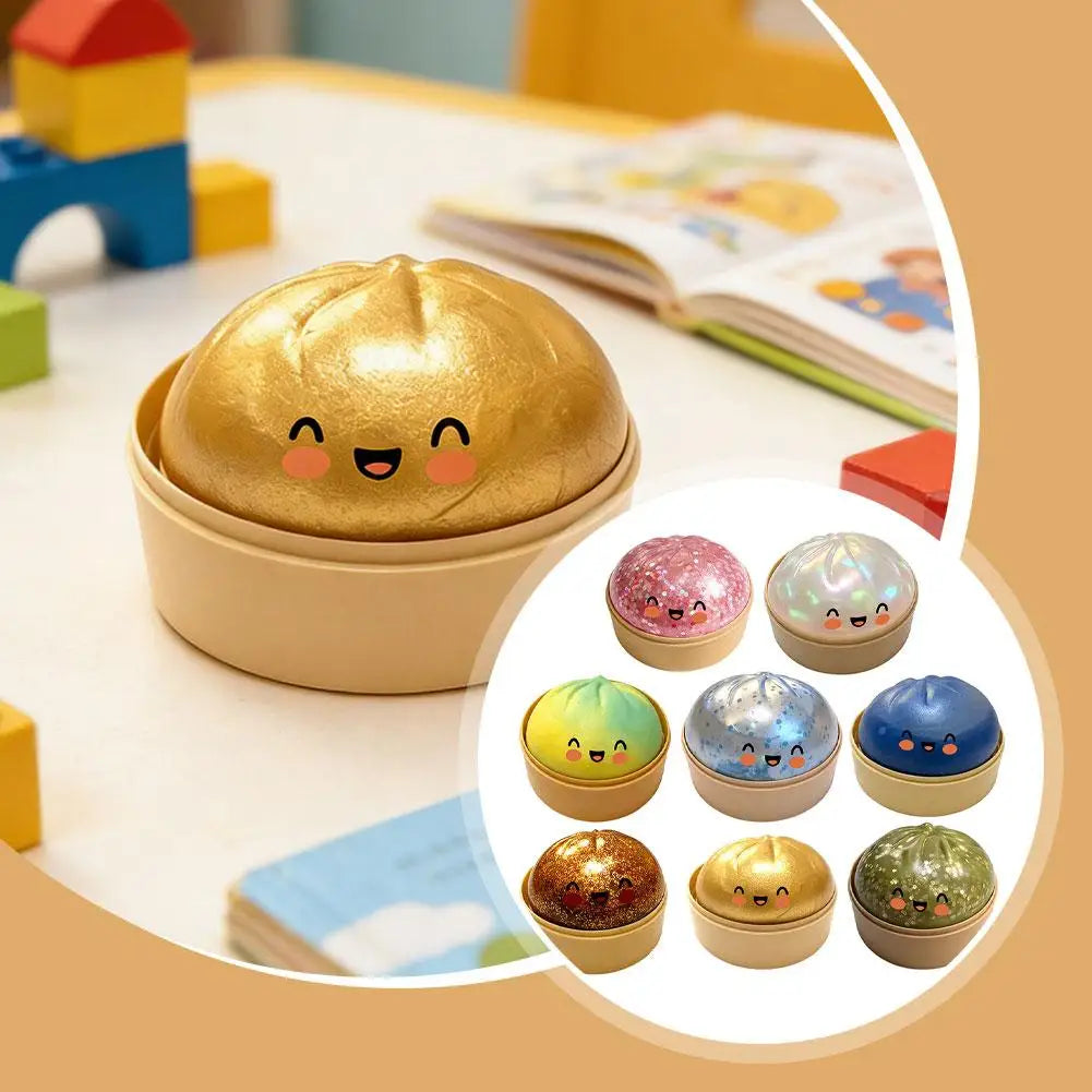 Premium Squishy Steamed Bun Dumpling Toy Slow Rising Glitter Stress Relief Ball Soft Stretchy Fidget Desk Toy Home Office Decor