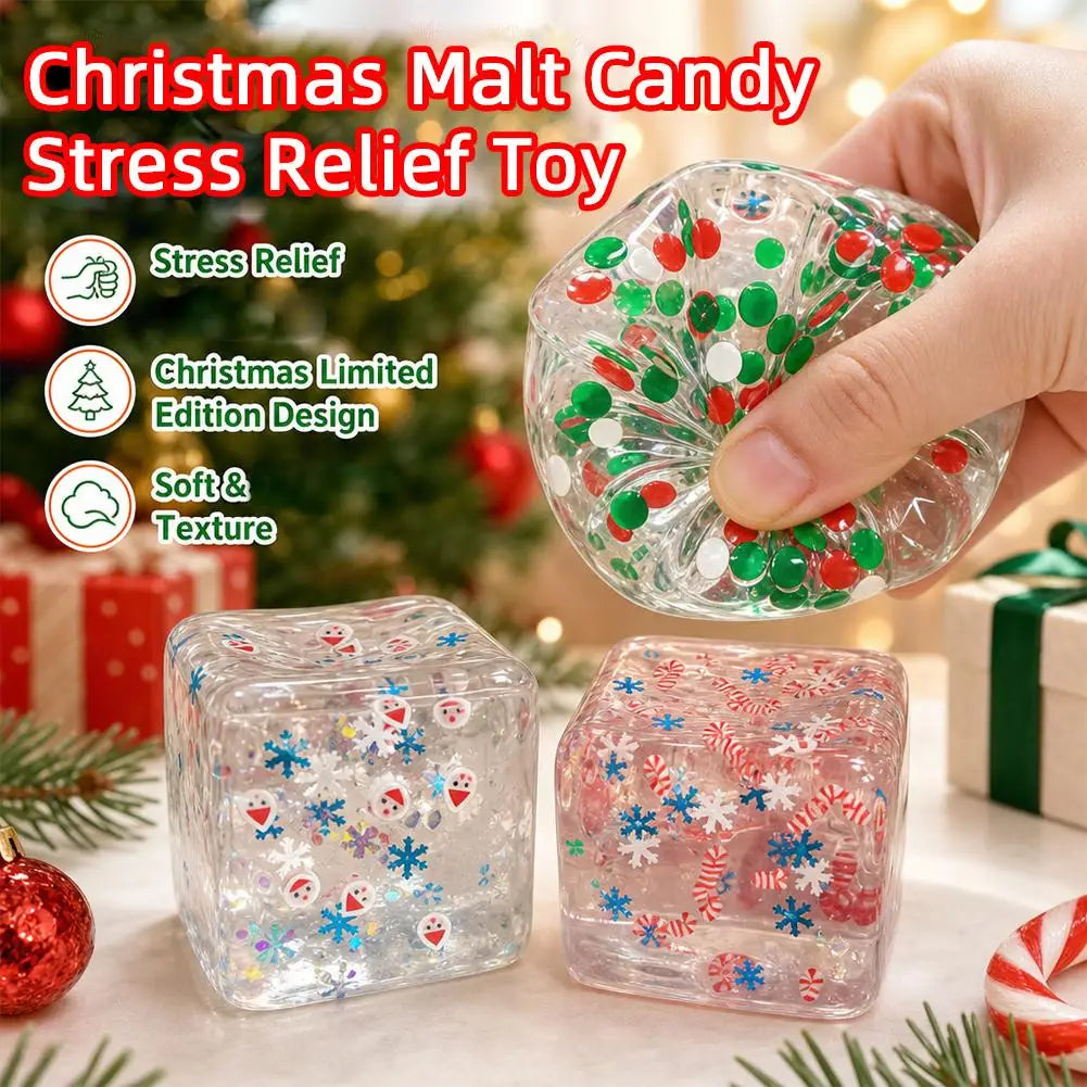 Christmas Maltose  Ice cubes Squeezable Gaint Squishy Sensory Stress Ball, Novelty Anxiety Relief Fidget Toy for Adults & Desk