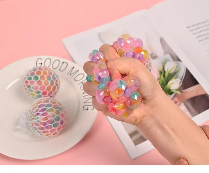 Rainbow Sensory Stress Relief Ball Squishy 3D Fidget Toys for Adults Kids Anti-Anxiety Silent Non-Toxic Toy for Office Classroom