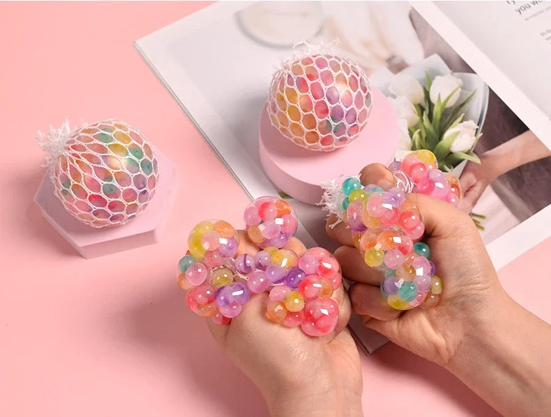 Rainbow Sensory Stress Relief Ball Squishy 3D Fidget Toys for Adults Kids Anti-Anxiety Silent Non-Toxic Toy for Office Classroom