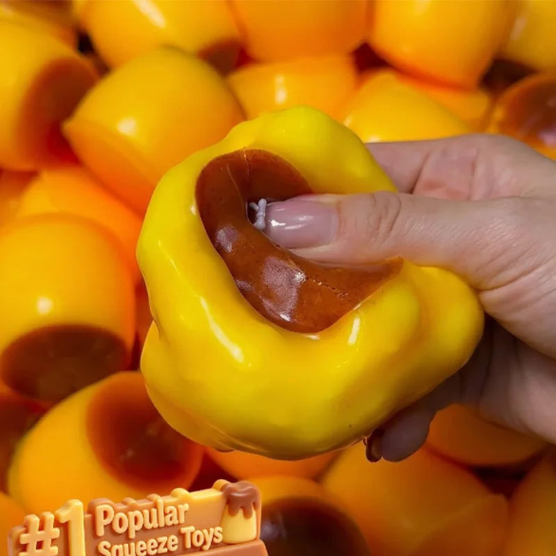 Pudding-shaped Squeeze Ball Caramel Crunchy Handmade Squishy Portable Diy Fidget Accessory For Stress Relief & Cute Desk Play