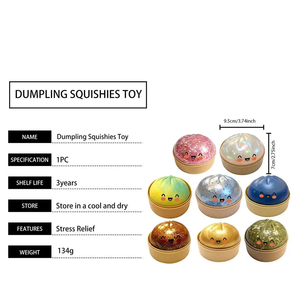 Premium Squishy Steamed Bun Dumpling Toy Slow Rising Glitter Stress Relief Ball Soft Stretchy Fidget Desk Toy Home Office Decor